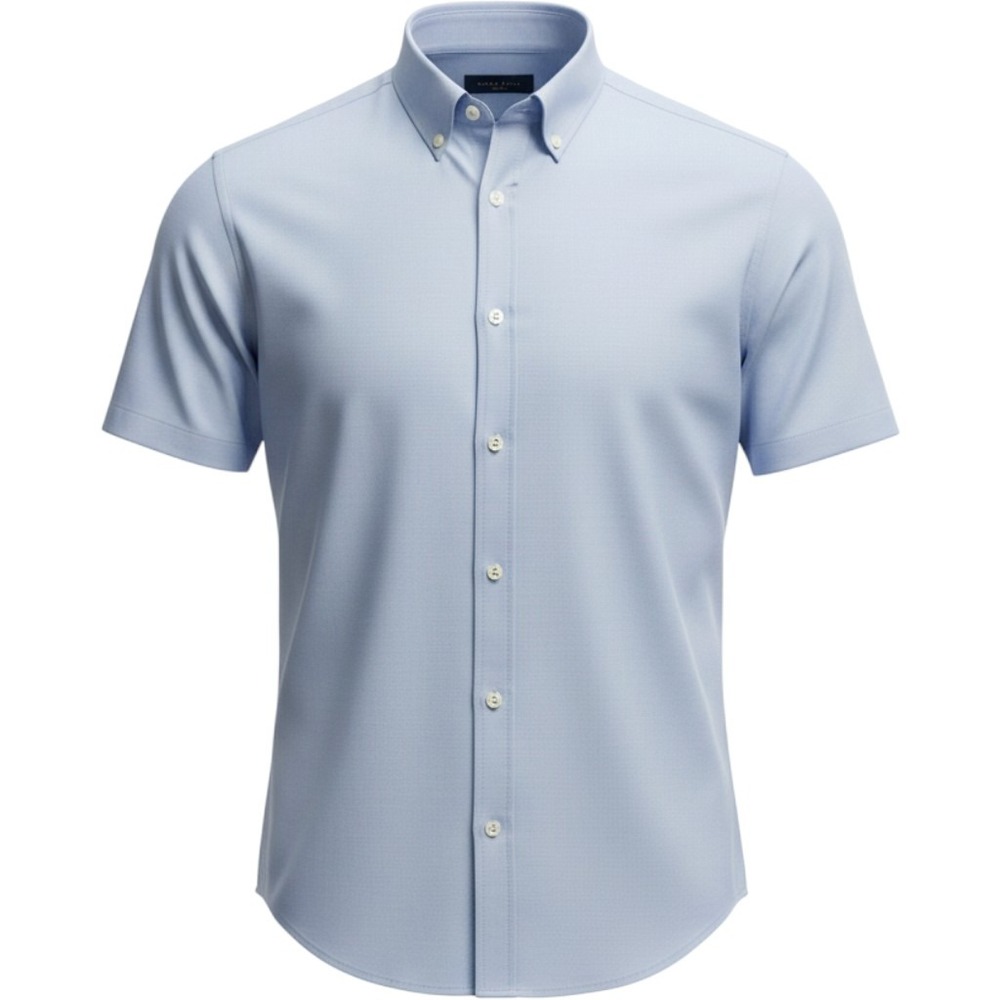 Ben Sherman Men Stretch Oxford Short Sleeve Button Down Shirt Sky Blue BS14SW001